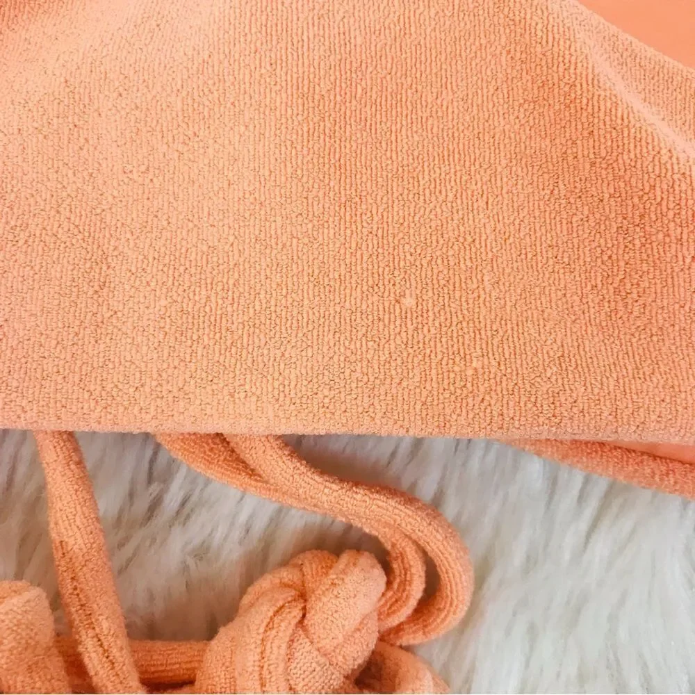 L*SPACE Dax Terry Bikini Top Cabana Bitsy Cut Cheeky Bottom Peach Size Small New